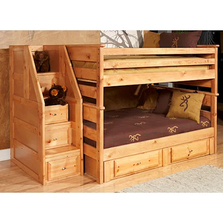 Full/Full Bunk Bed with Drawer Staircase and Underbed Storage